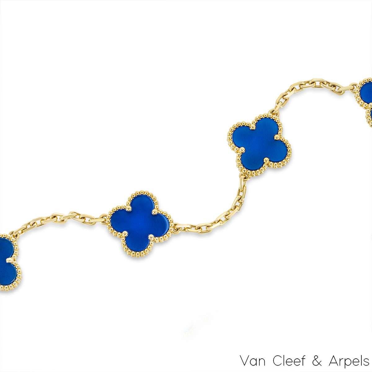 Van Cleef & Arpels Bracelet vintage Alhambra à 5 motifs en or bleu agate VCARP34900 Excellent état - En vente à London, GB