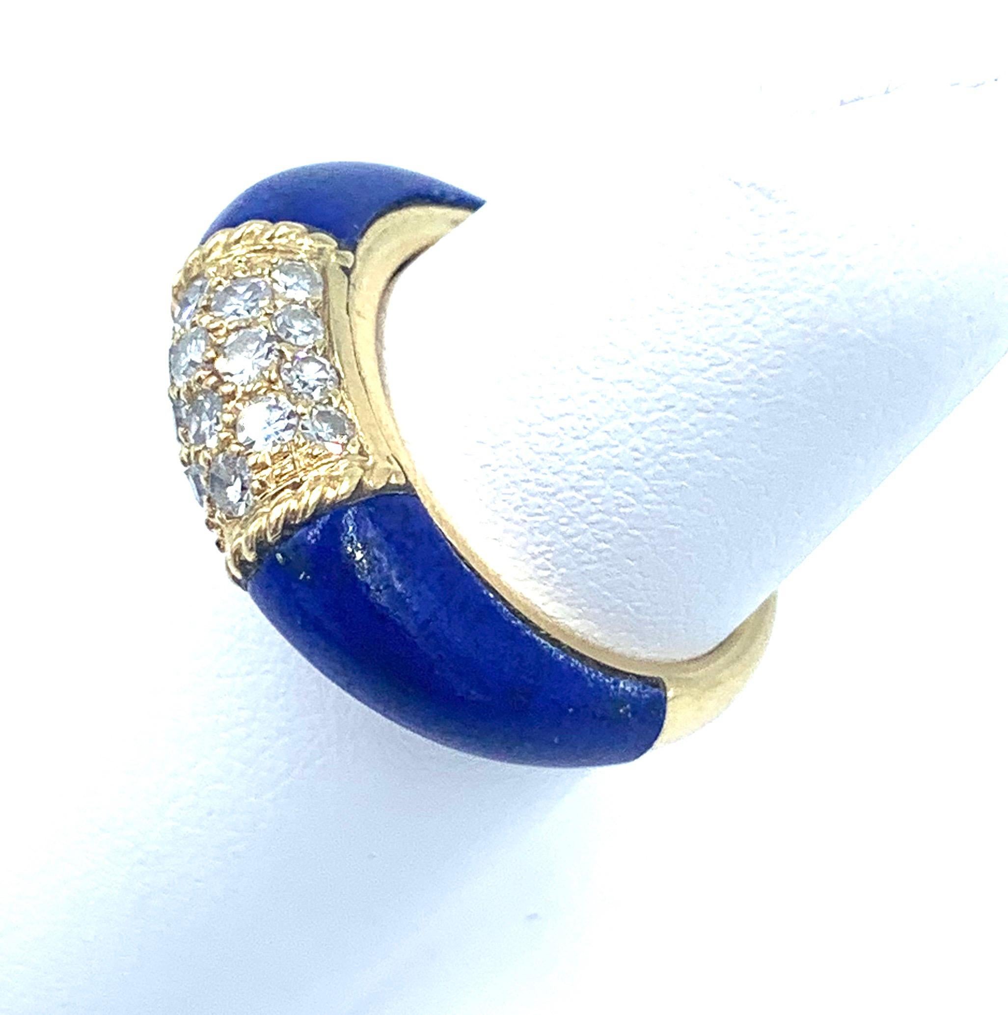 Van Cleef & Arpels Blue Lapis and Diamond Ring in 18 Karat Yellow Gold 8