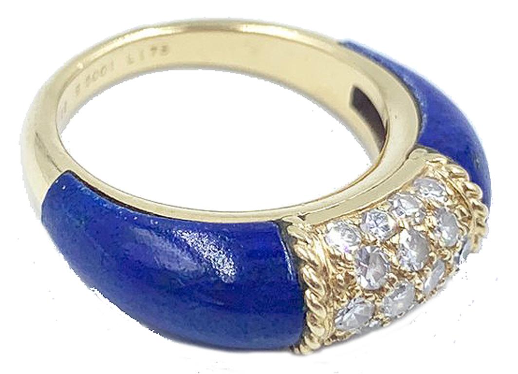 Van Cleef & Arpels Blue Lapis and Diamond Ring in 18 Karat Yellow Gold In Excellent Condition In West Palm Beach, FL