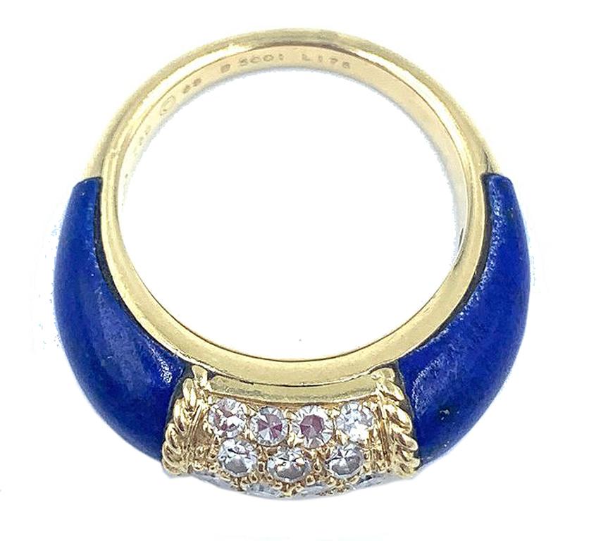 Women's or Men's Van Cleef & Arpels Blue Lapis and Diamond Ring in 18 Karat Yellow Gold