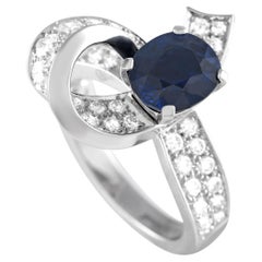 Van Cleef & Arpels Boucle Solitaire 18K White Gold Diamond and Sapphire Ring