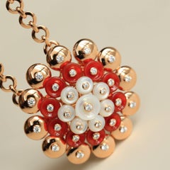 Van Cleef & Arpels Bouton D'or 18k Rose Gold Carnelian Diamond Pendant Necklace