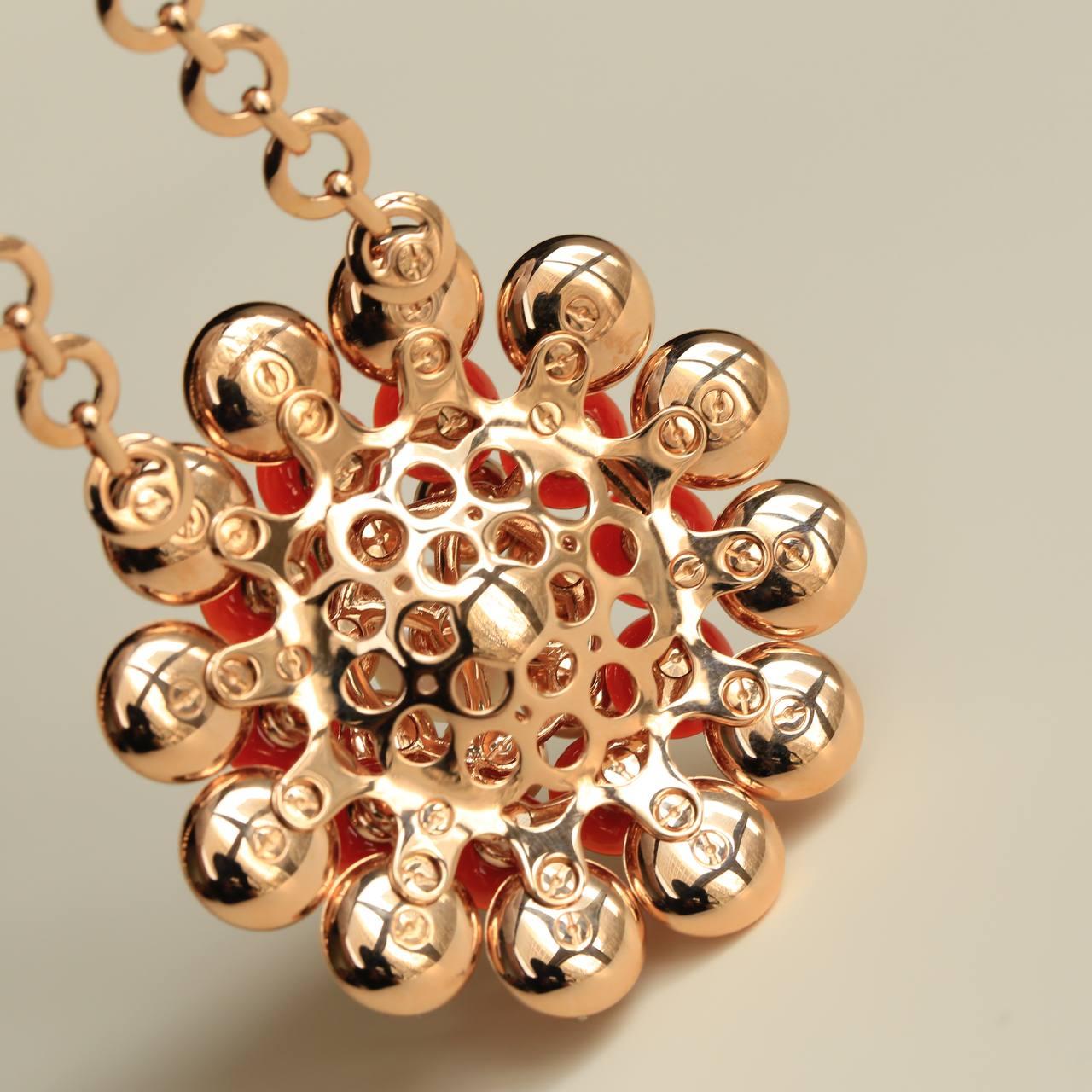 Van Cleef & Arpels Bouton D'or 18k Rose Gold Carnelian Diamond Pendant Necklace 2