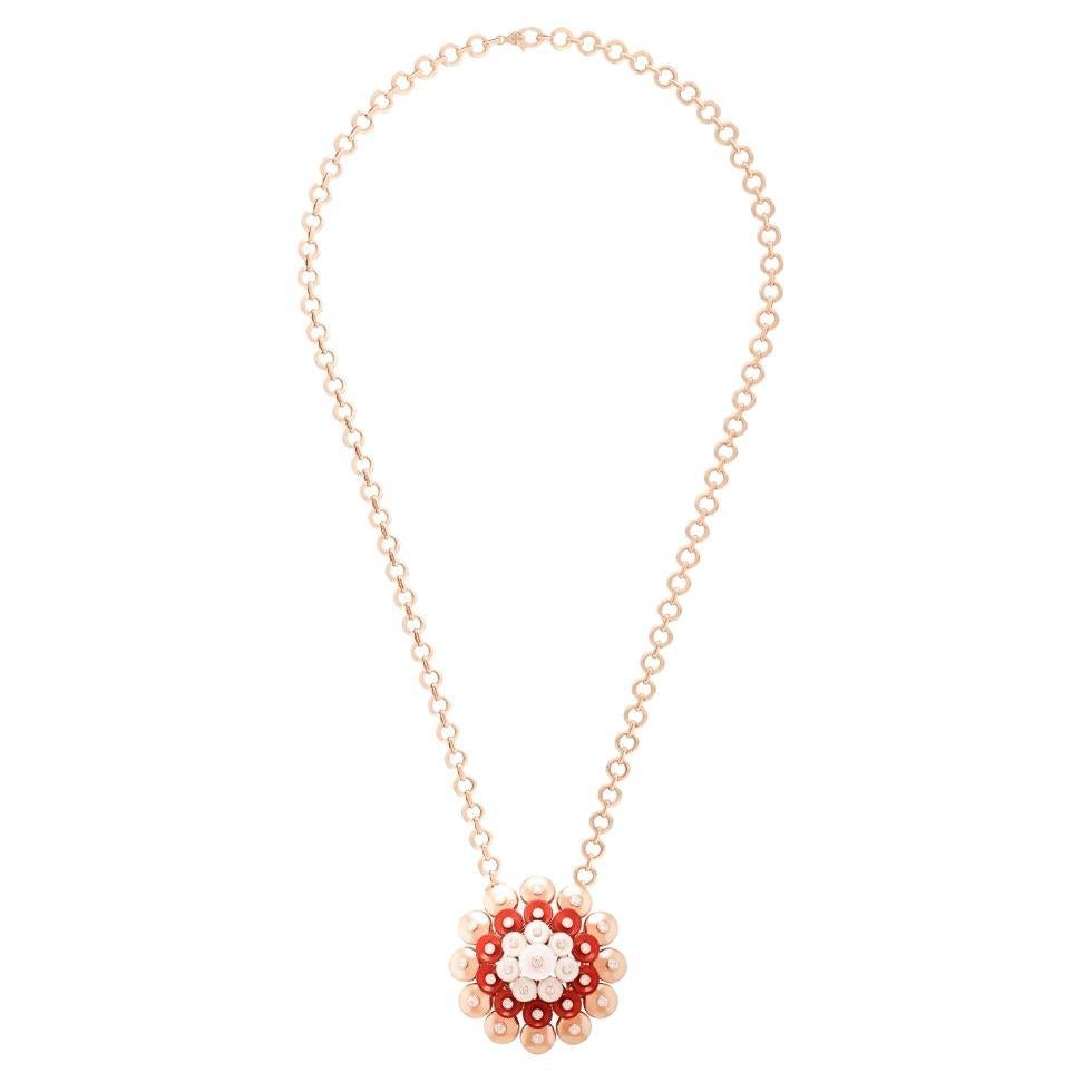 Van Cleef & Arpels Bouton D'or 18k Rose Gold Carnelian Diamond Pendant Necklace