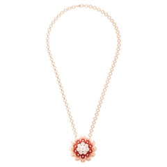 Van Cleef & Arpels Bouton D'or 18k Rose Gold Carnelian Diamond Pendant Necklace