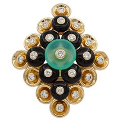 Van Cleef & Arpels Bouton D'or Ring 18k Yellow Gold Chrysoprase Diamond Onyx BNP