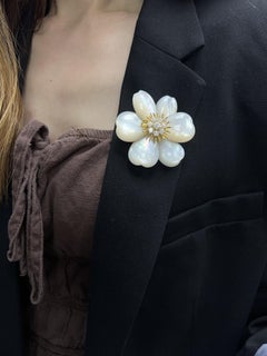 Van Cleef & Arpels Vinage Brooch Rose de Noël Mother of Pearl & Diamond Pin 18k