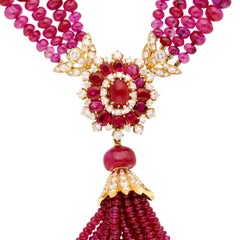 VAN CLEEF & ARPELS Burma No-Heat Ruby Bead and Diamond Tassel Necklace