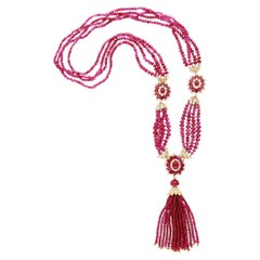 VAN CLEEF & ARPELS Burma No-Heat Ruby Bead and Diamond Tassel Necklace