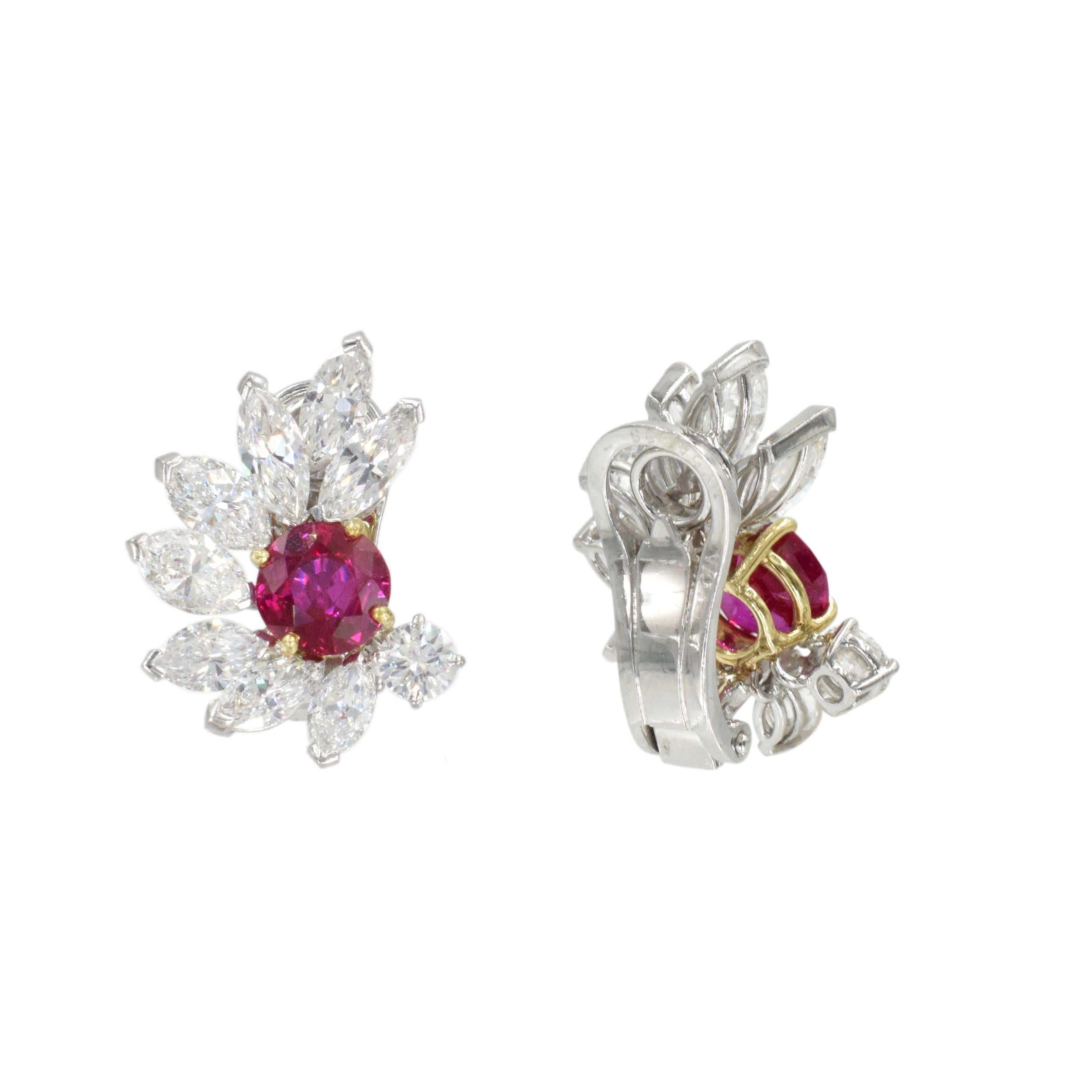 Round Cut Van Cleef & Arpels Burma No Heat Ruby & Diamond Earrings For Sale
