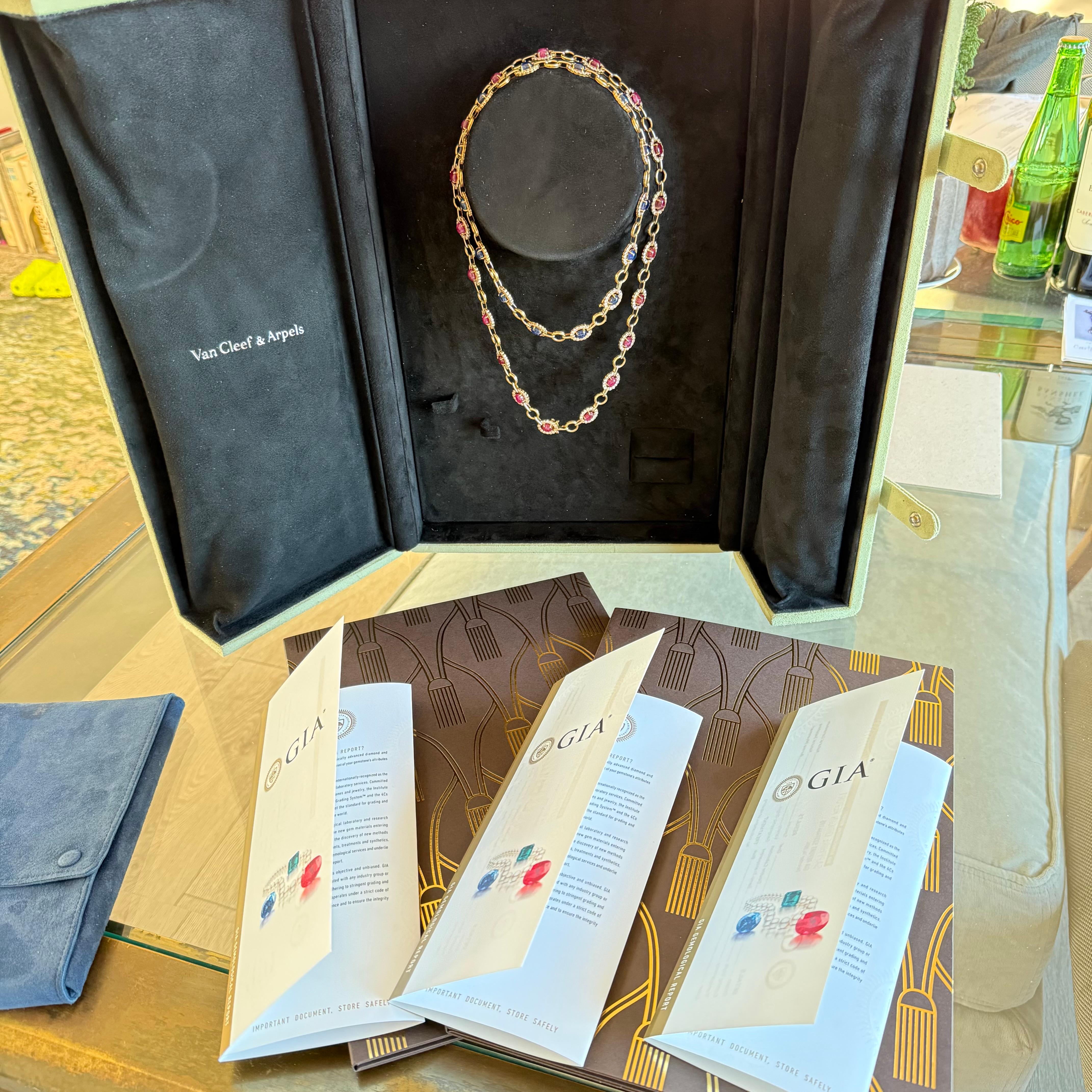 Van Cleef & Arpels Burma Ruby & Burma Sapphire Long Dia Necklace For Sale 13