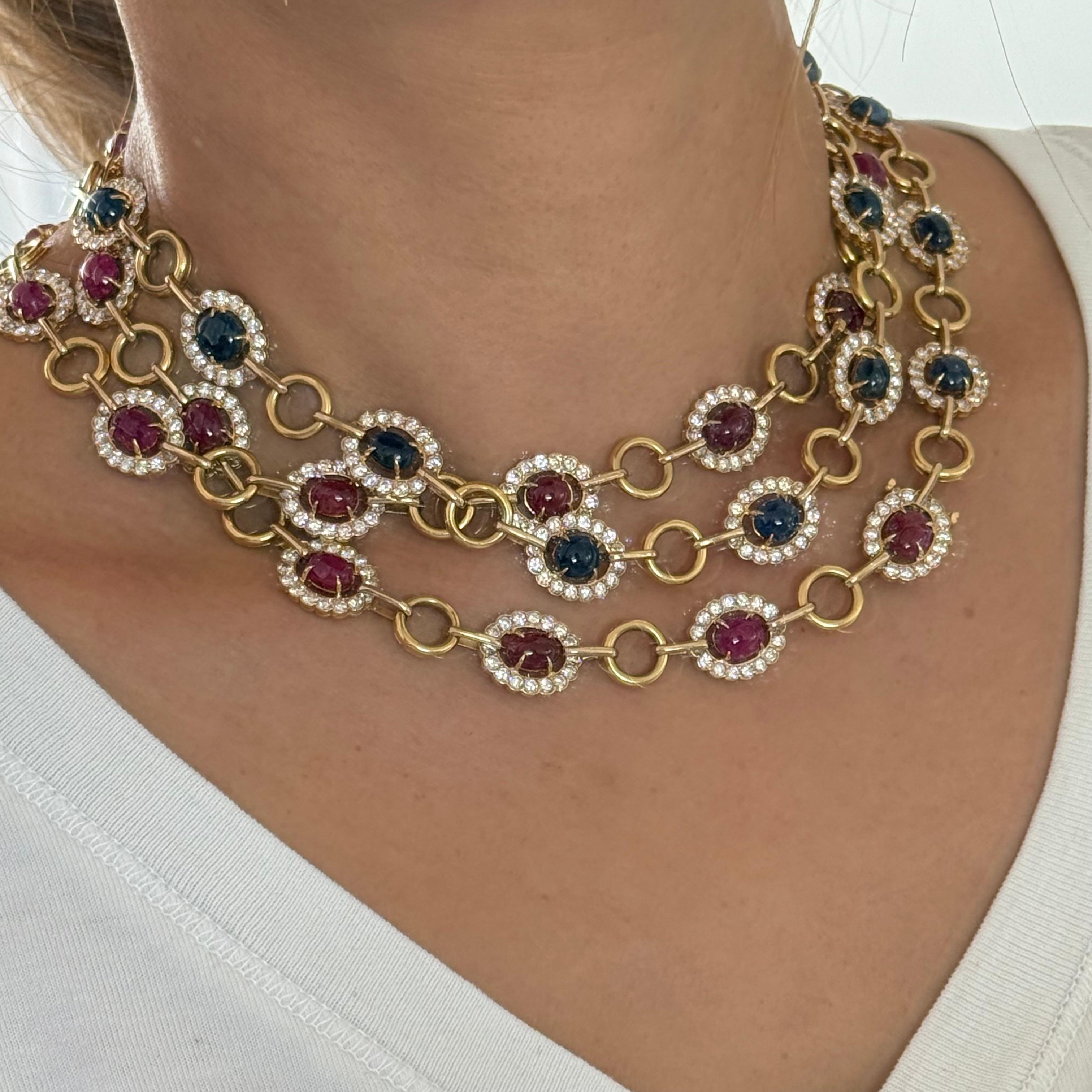 Van Cleef & Arpels Burma Ruby & Burma Sapphire Long Dia Necklace In Good Condition For Sale In Beverly Hills, CA