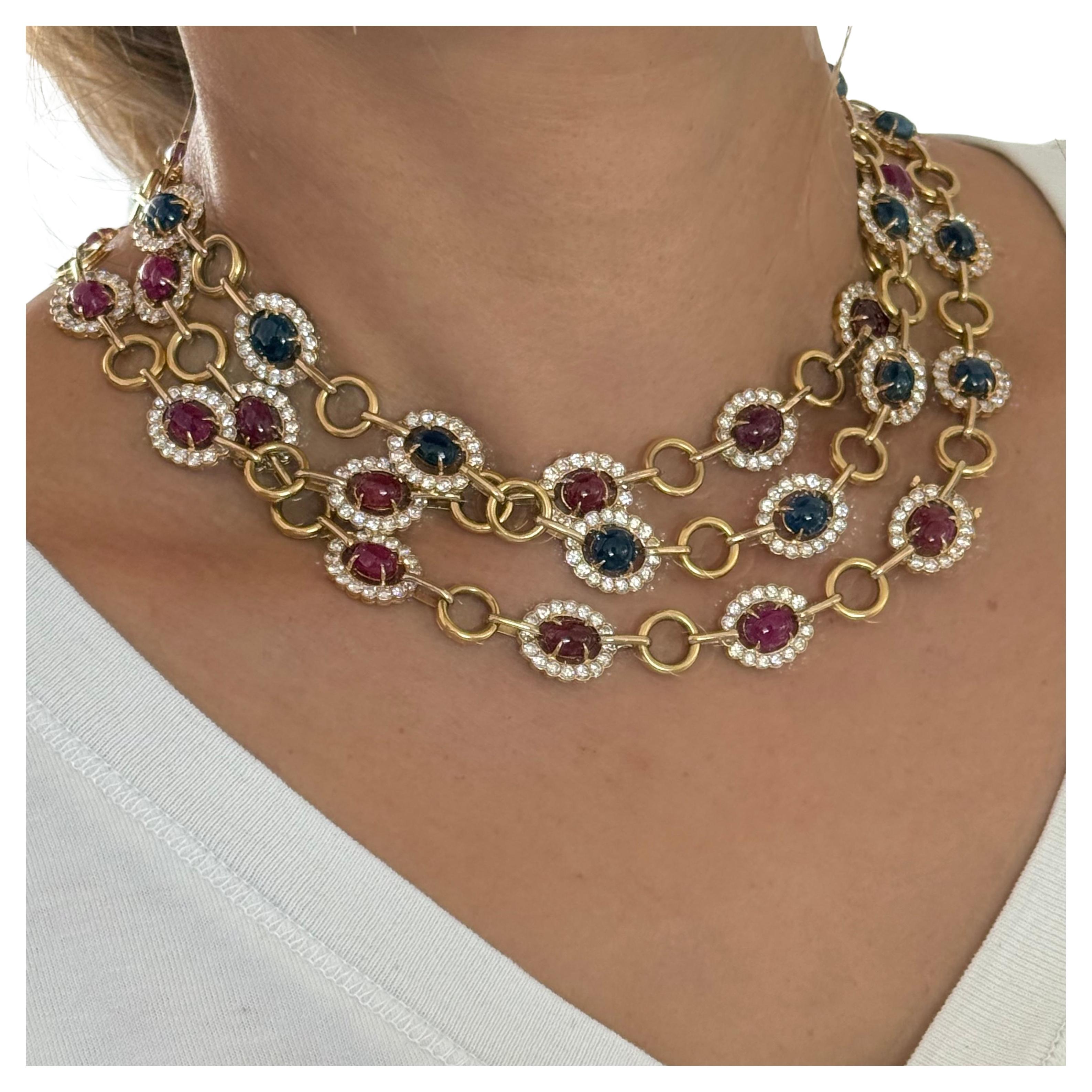 Brilliant Cut Van Cleef & Arpels Burma Ruby & Burma Sapphire Long Dia Necklace For Sale