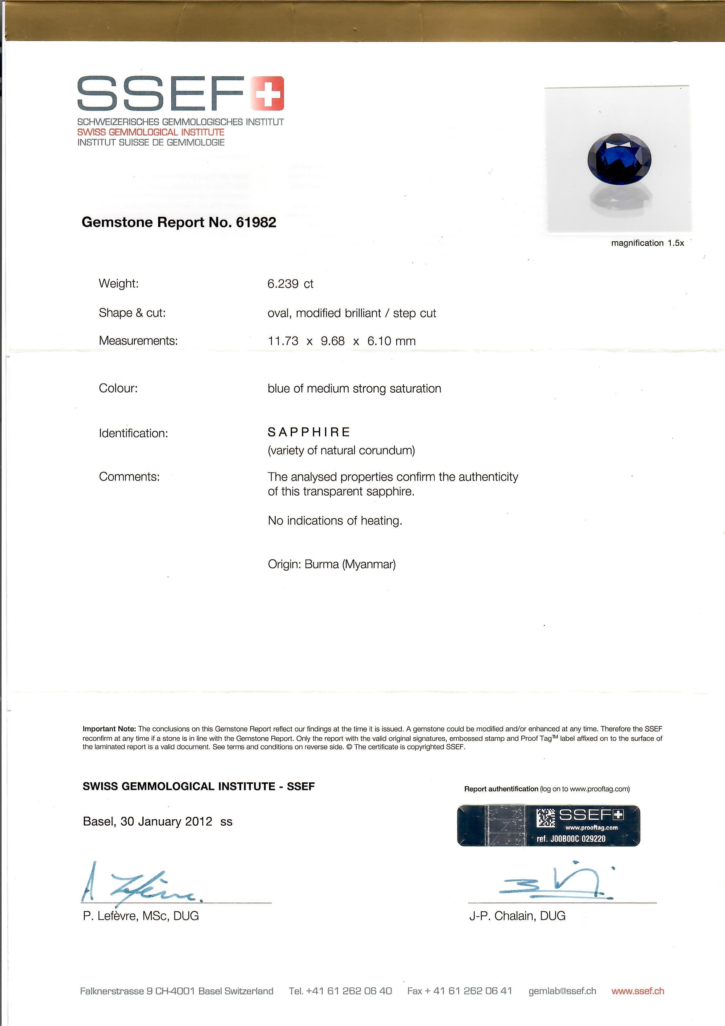 Femenino o masculino Van Cleef & Arpels Burma Sapphire 6.23 Ct Ring W/Certificates en venta