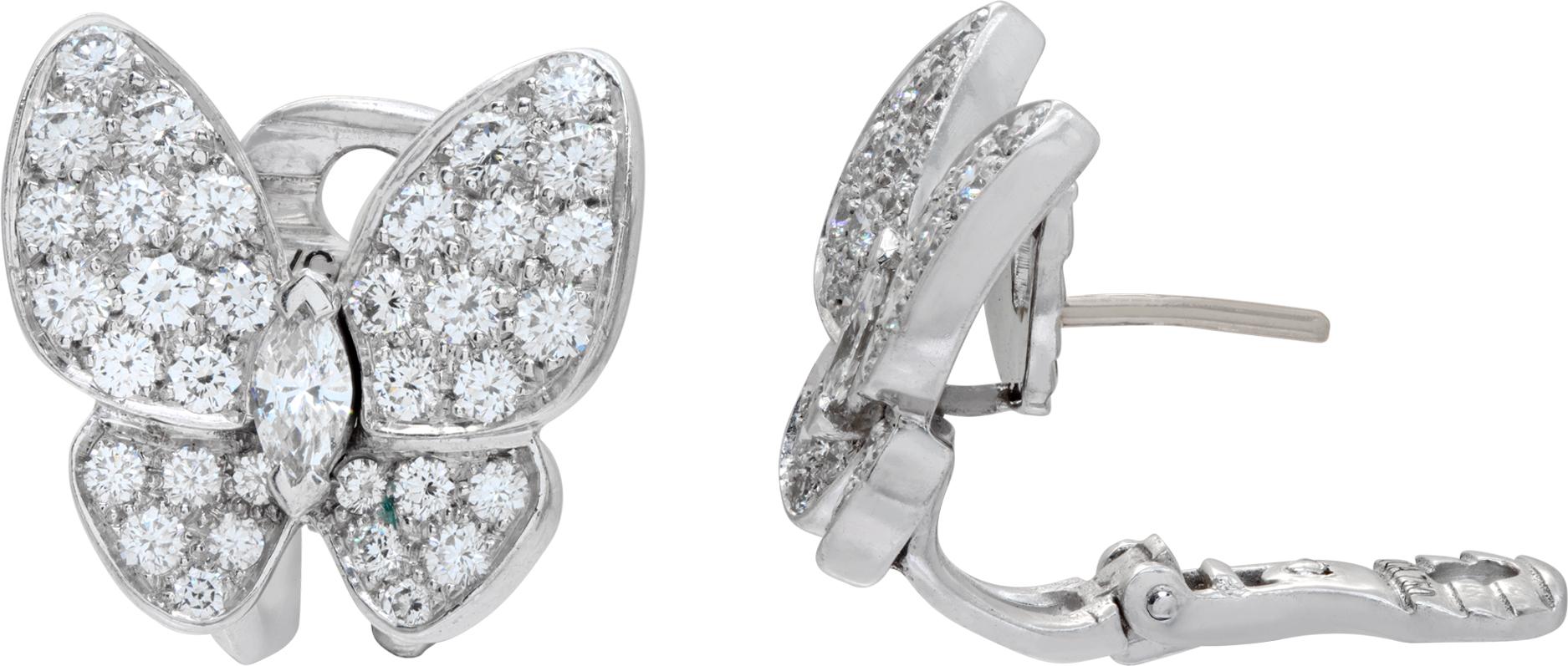 Van Cleef & Arpels Butterfly diamond earrings in 18k white gold In Excellent Condition In Surfside, FL