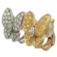 Van Cleef & Arpels Two Butterfly Diamond Sapphire Earrings 18K White Gold