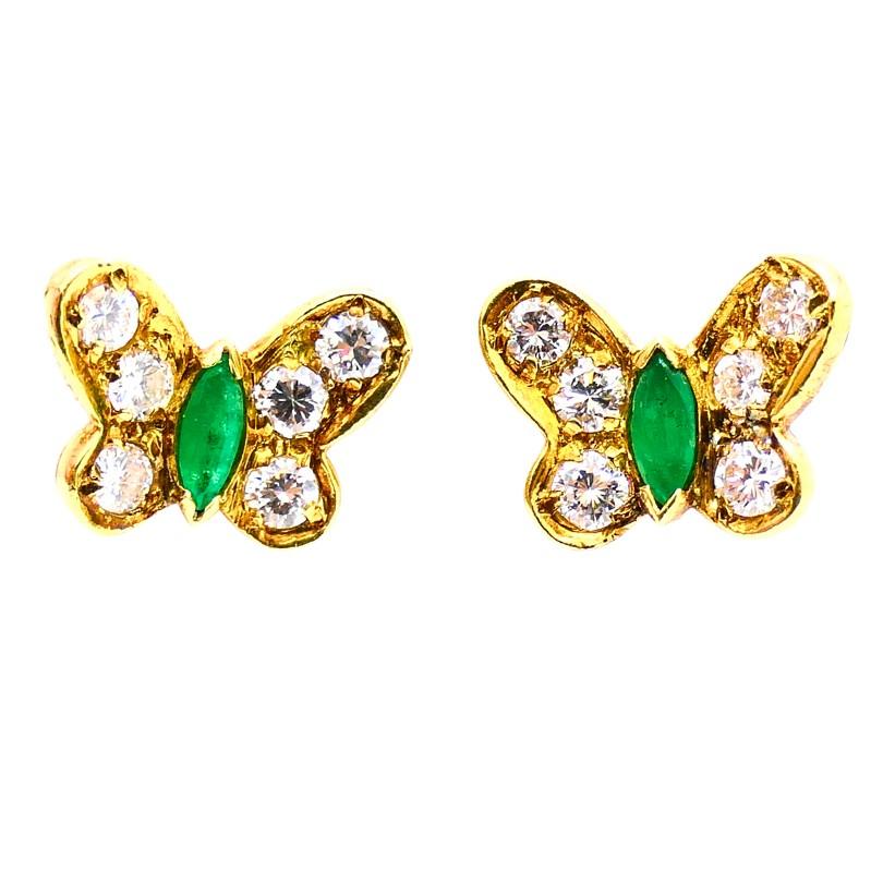 Van Cleef & Arpels Boucles d'oreilles papillon en or 18 carats avec diamants et émeraudes 5