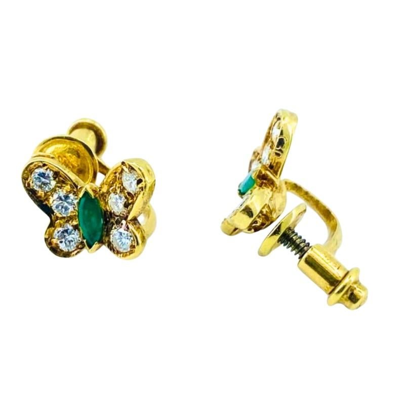  Van Cleef & Arpels Boucles d'oreilles papillon en or 18 carats avec diamants et émeraudes Pour femmes 