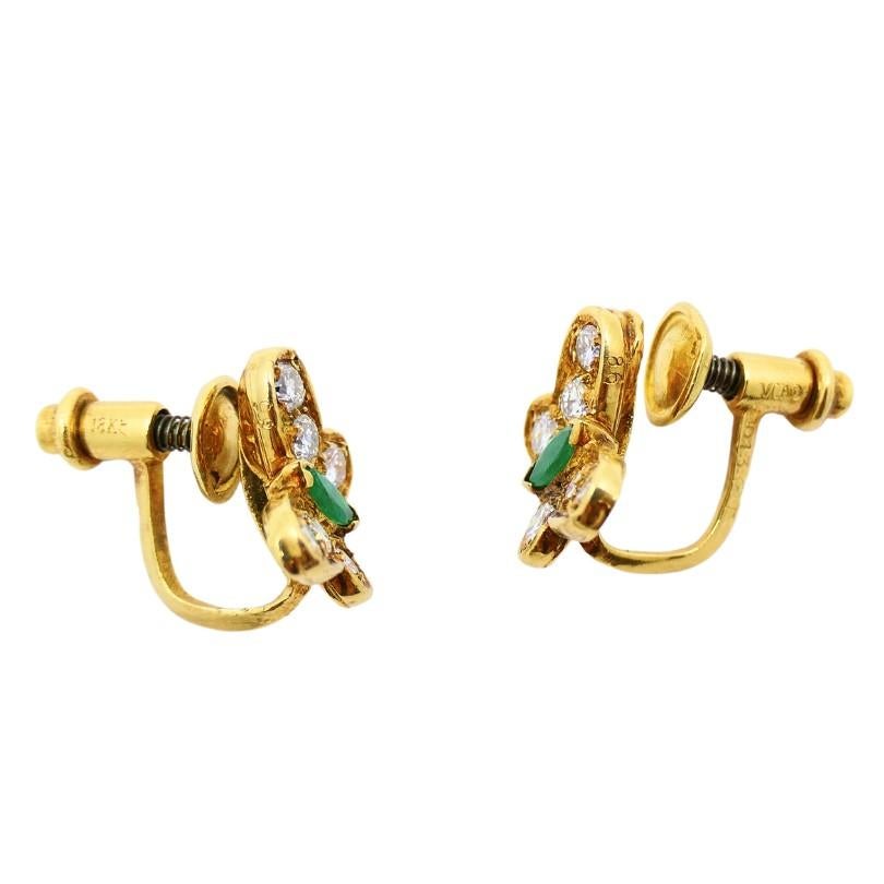 Van Cleef & Arpels Boucles d'oreilles papillon en or 18 carats avec diamants et émeraudes 1