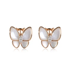 Van Cleef & Arpels Butterfly Mother of Pearl Diamond Earrings in 18k Rose Gold