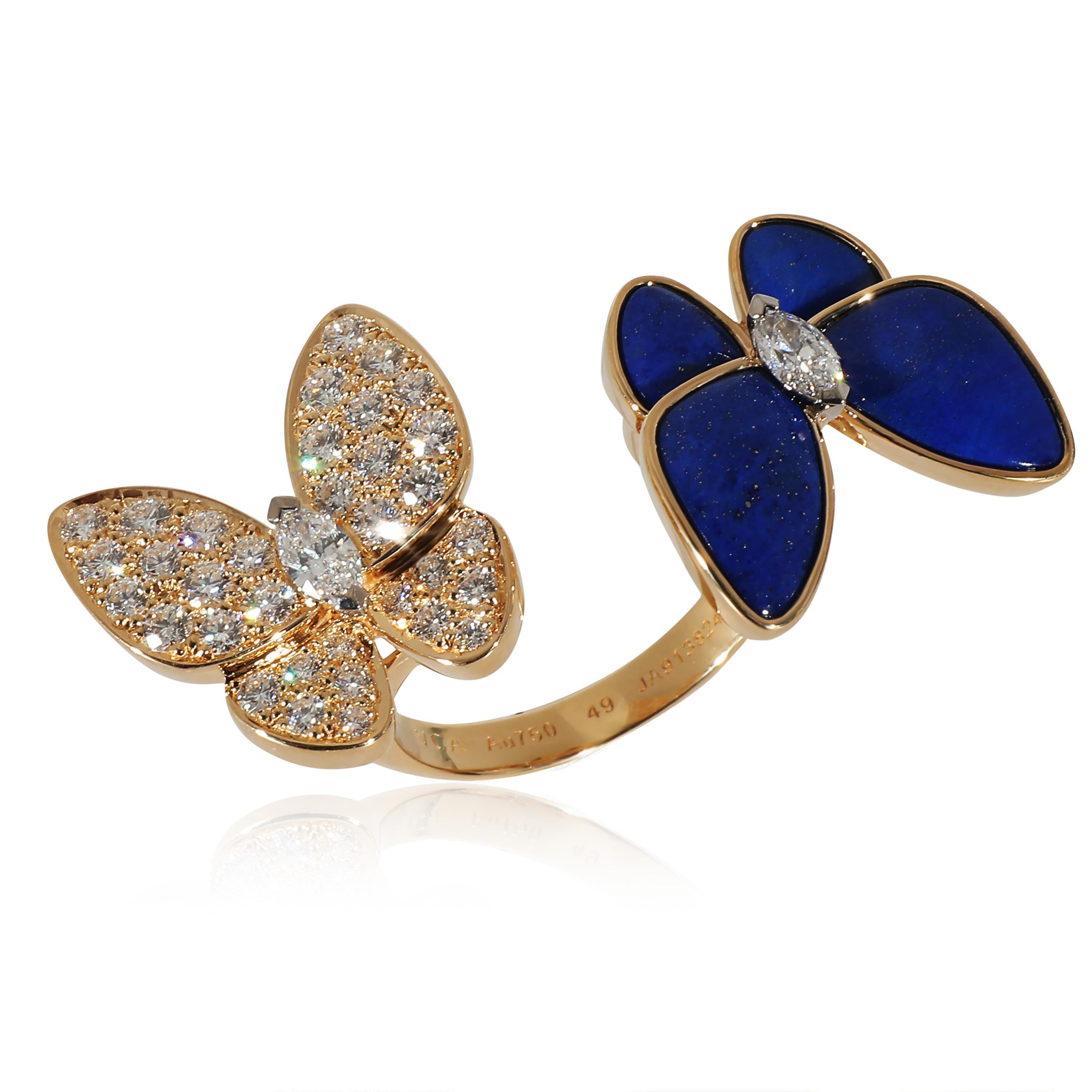 Women's Van Cleef & Arpels Butterfly Ring with Lapis Lazuli & Diamonds 18k Gold 0.99 CTW For Sale