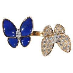 Retro Van Cleef & Arpels Butterfly Ring with Lapis Lazuli & Diamonds 18k Gold 0.99 CTW