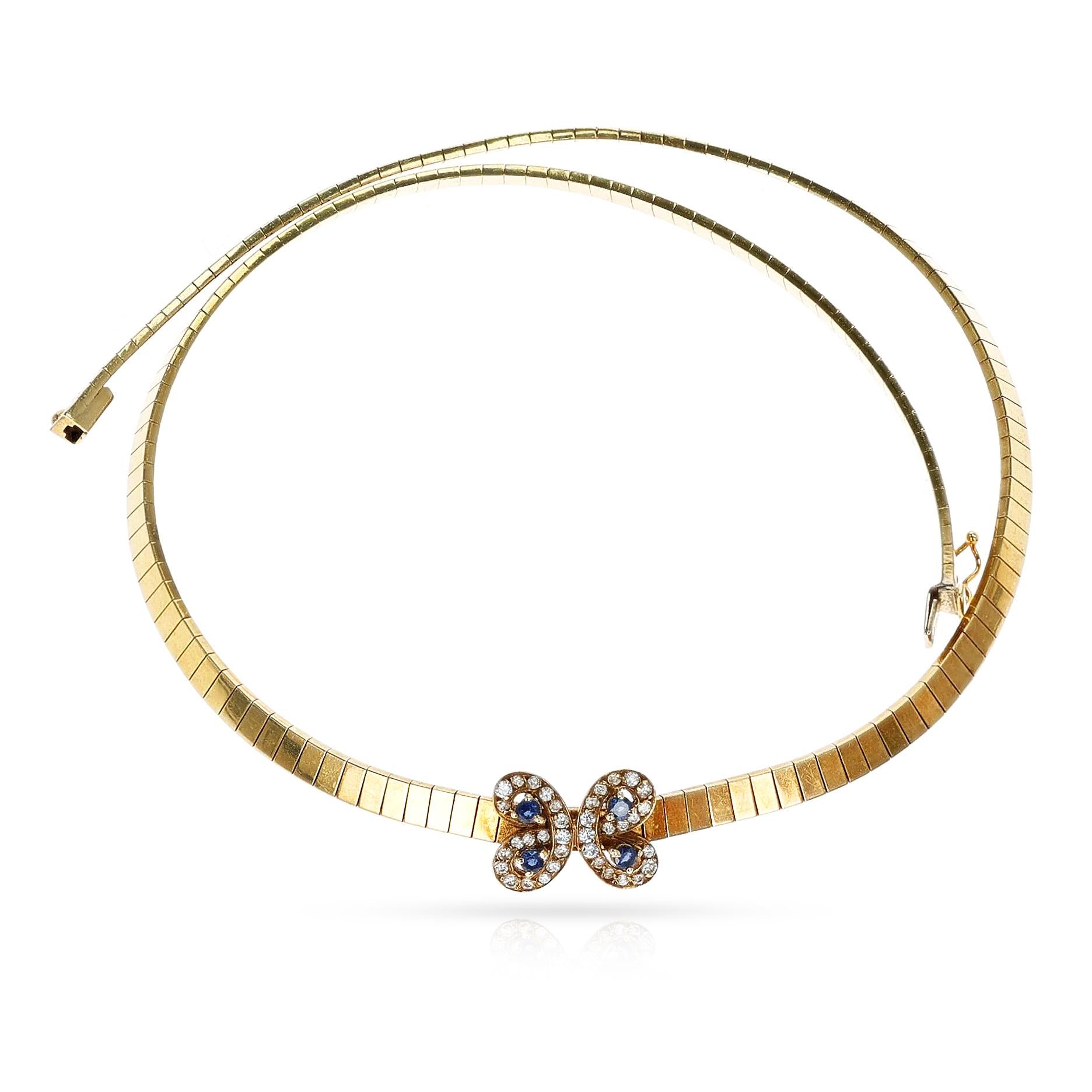 Van Cleef & Arpels Choker-Halskette mit Schmetterling-Saphir und Diamant, 18 Karat für Damen oder Herren im Angebot