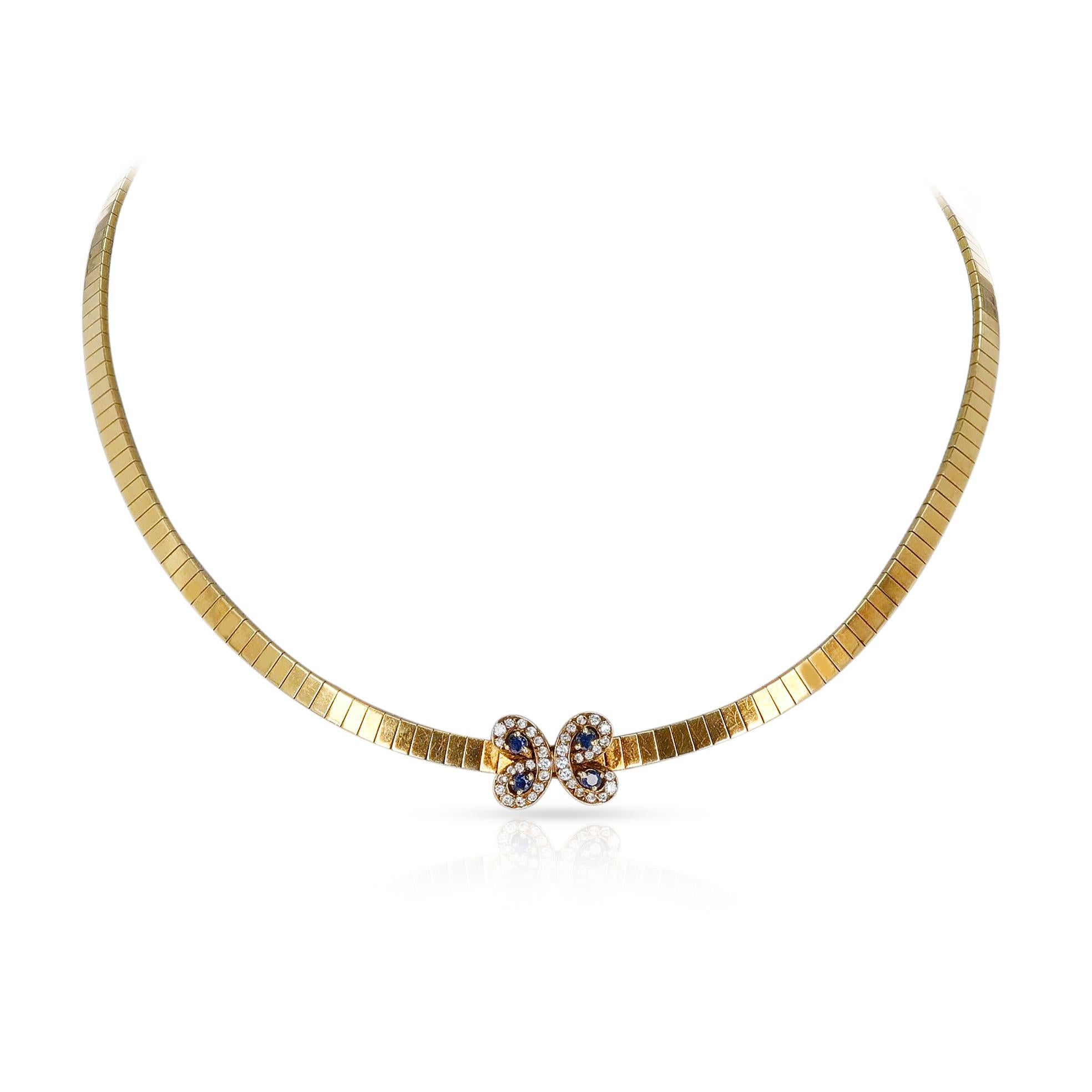Round Cut Van Cleef & Arpels Butterfly Sapphire and Diamond Choker Necklace, 18k For Sale