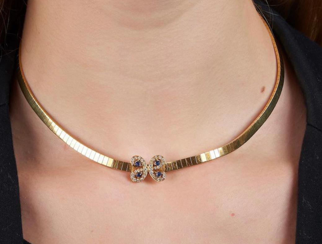 Van Cleef & Arpels Choker-Halskette mit Schmetterling-Saphir und Diamant, 18 Karat im Angebot 3