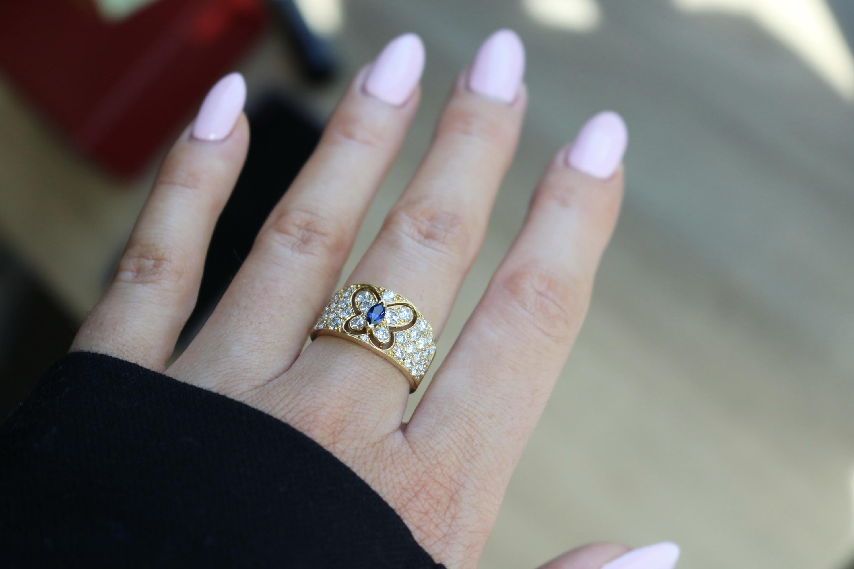 Van Cleef & Arpels Butterfly Sapphire Diamond Ring 18K Yellow Gold en vente 5