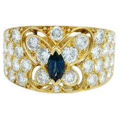Van Cleef & Arpels Butterfly Sapphire Diamond Ring 18K Yellow Gold