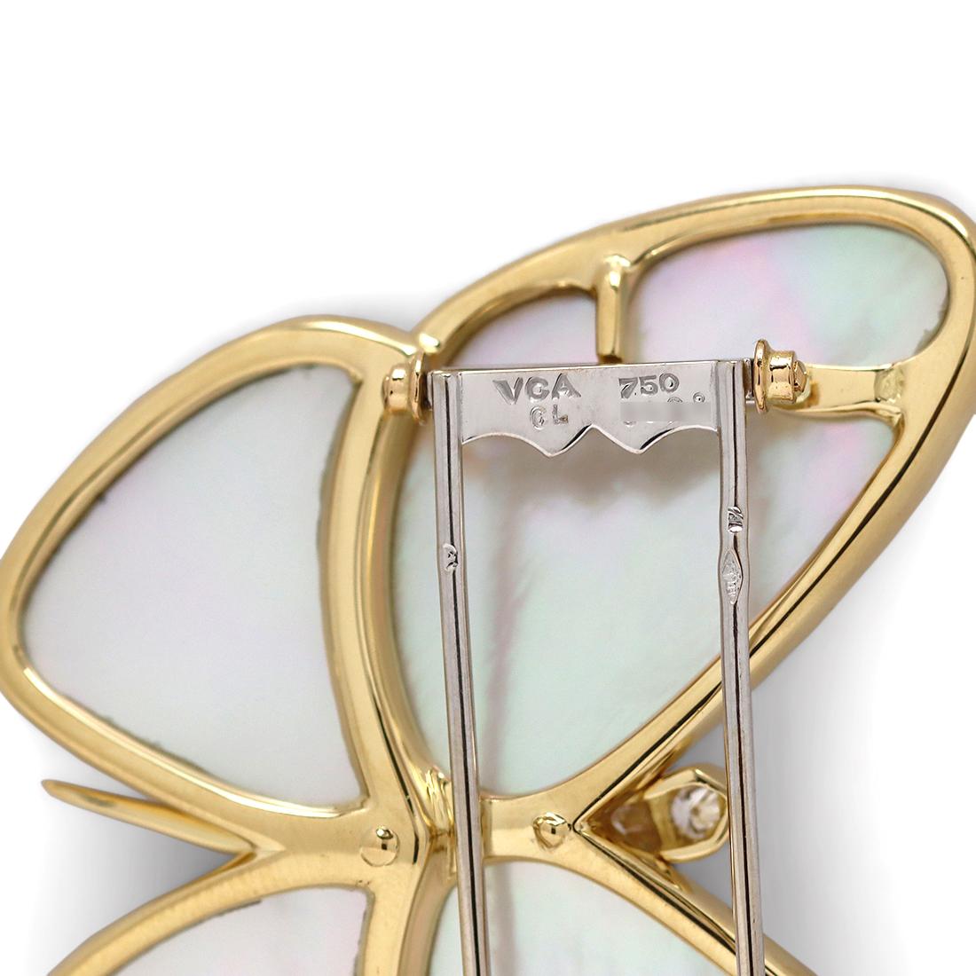 Women's or Men's Van Cleef & Arpels Butterly Mother-of-Pearl and Diamond Pin