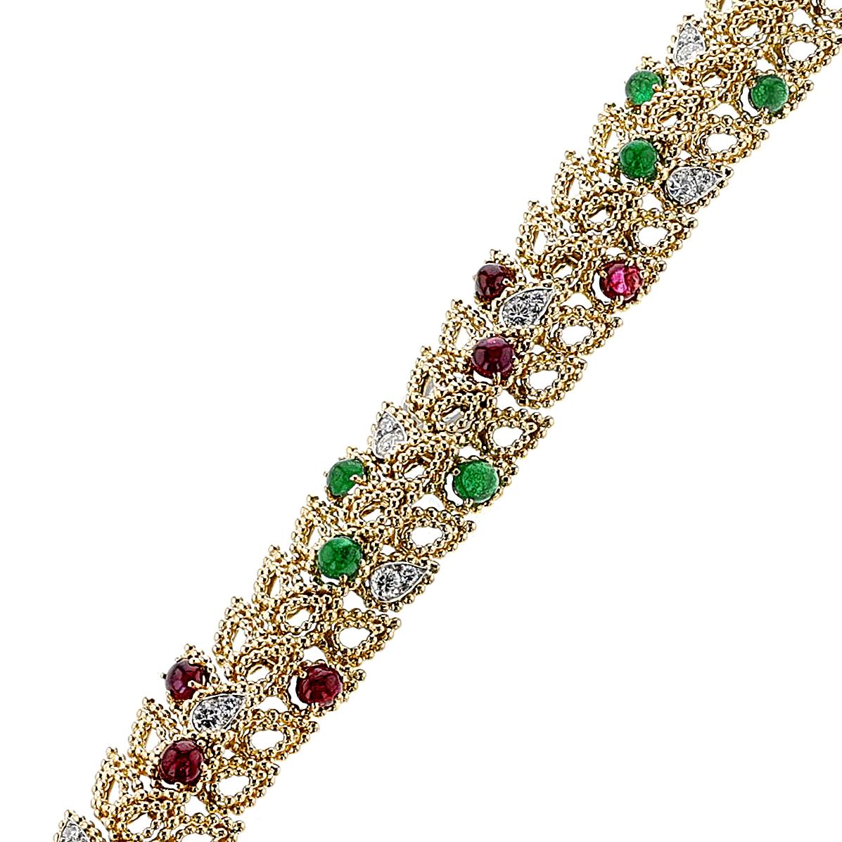 Van Cleef & Arpels by Andre Vassort  Emerald, Ruby and Diamond Bracelet, 18k For Sale 2