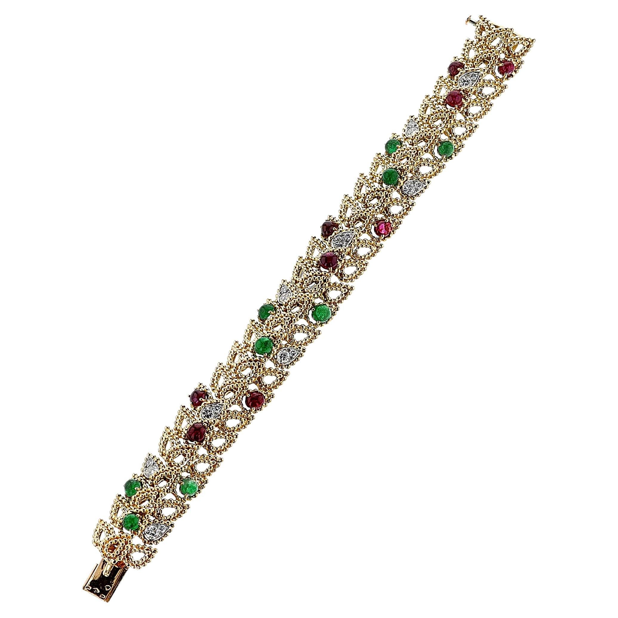 Van Cleef & Arpels by Andre Vassort  Emerald, Ruby and Diamond Bracelet, 18k