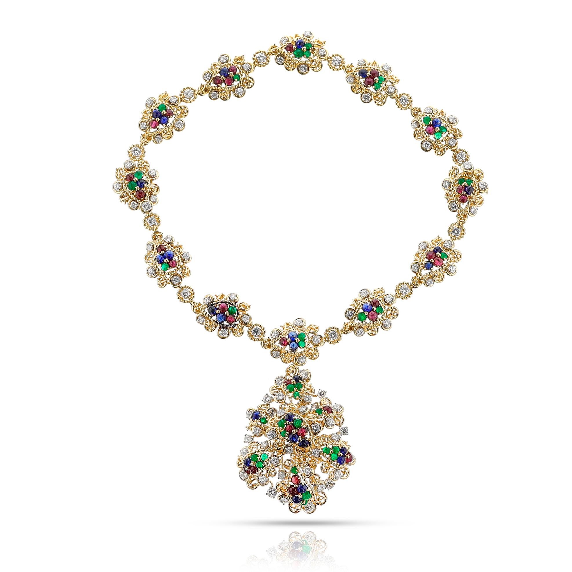 Van Cleef & Arpels by Andre Vassort Ruby, Emerald, Sapphire and Diamond Necklace For Sale 5
