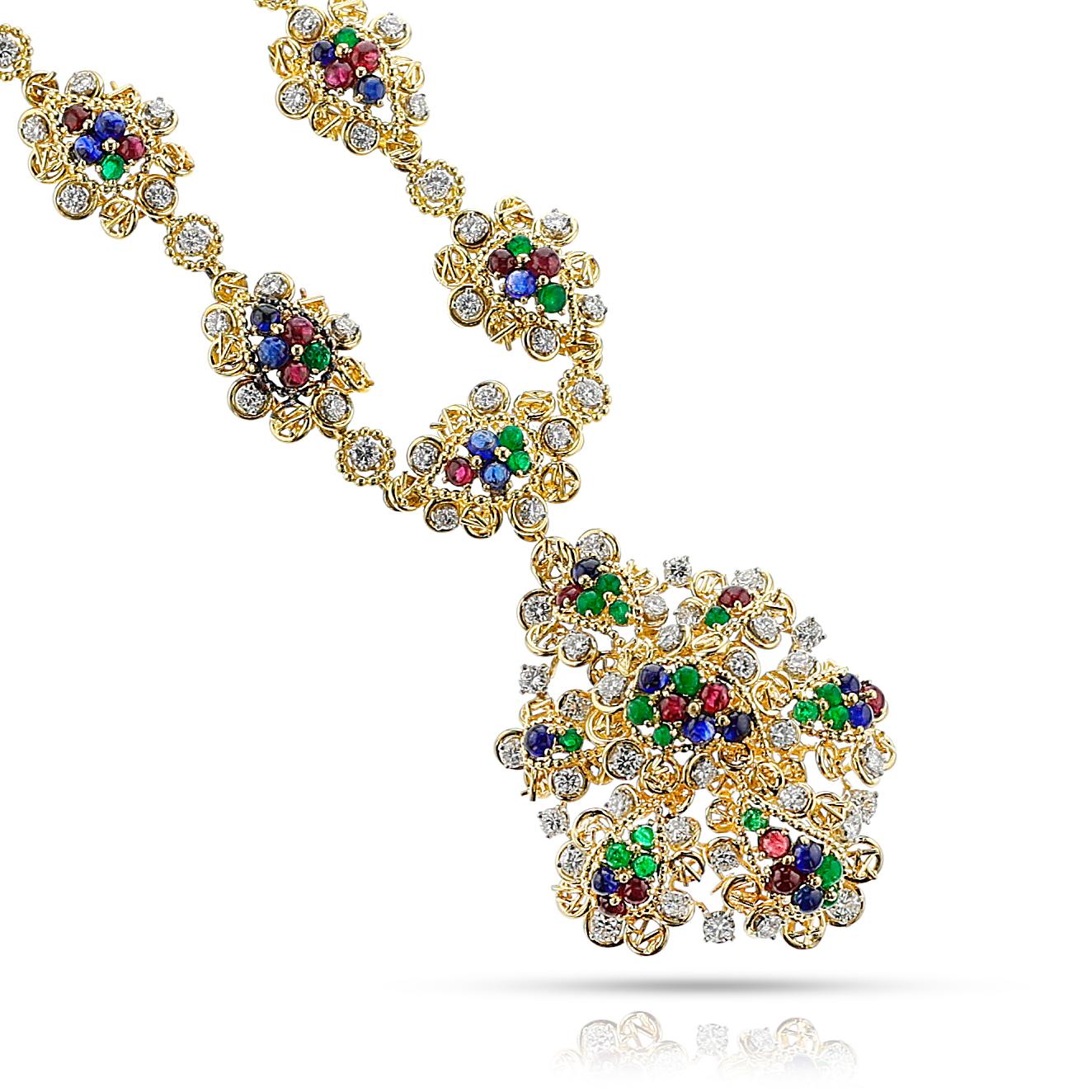 Van Cleef & Arpels by Andre Vassort Ruby, Emerald, Sapphire and Diamond Necklace For Sale 6