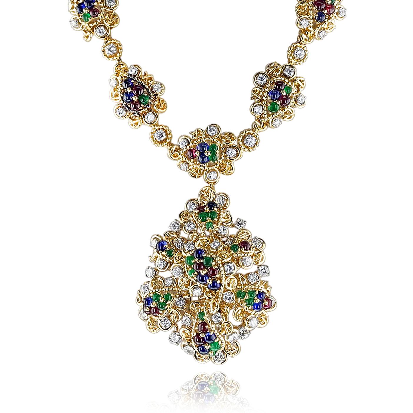 Women's or Men's Van Cleef & Arpels by Andre Vassort Ruby, Emerald, Sapphire and Diamond Necklace For Sale
