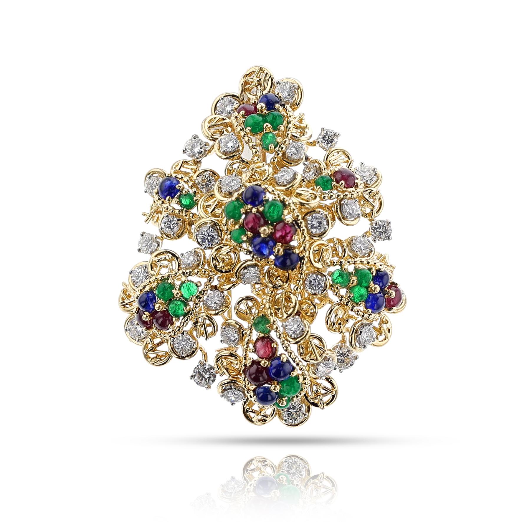 Van Cleef & Arpels by Andre Vassort Ruby, Emerald, Sapphire and Diamond Necklace For Sale 2