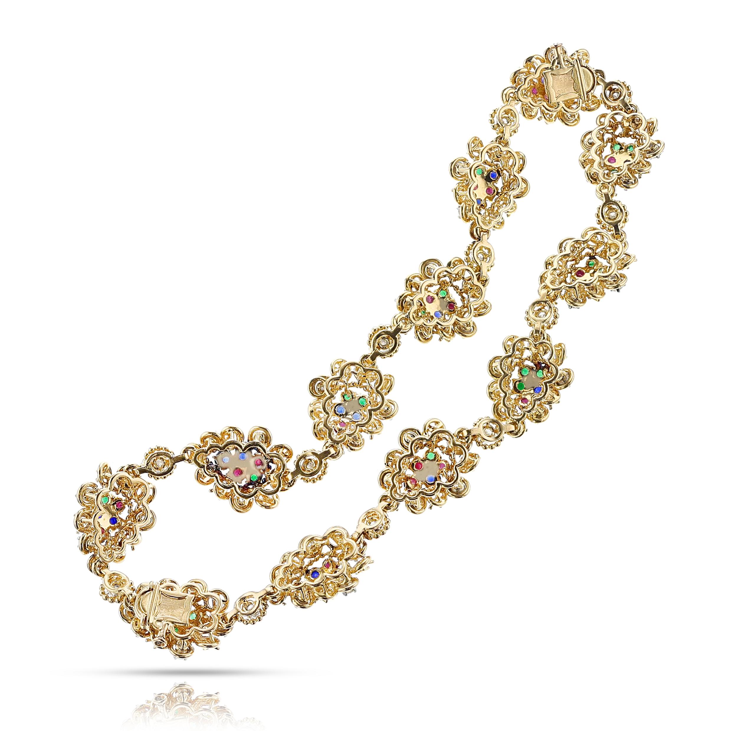 Van Cleef & Arpels by Andre Vassort Ruby, Emerald, Sapphire and Diamond Necklace For Sale 3