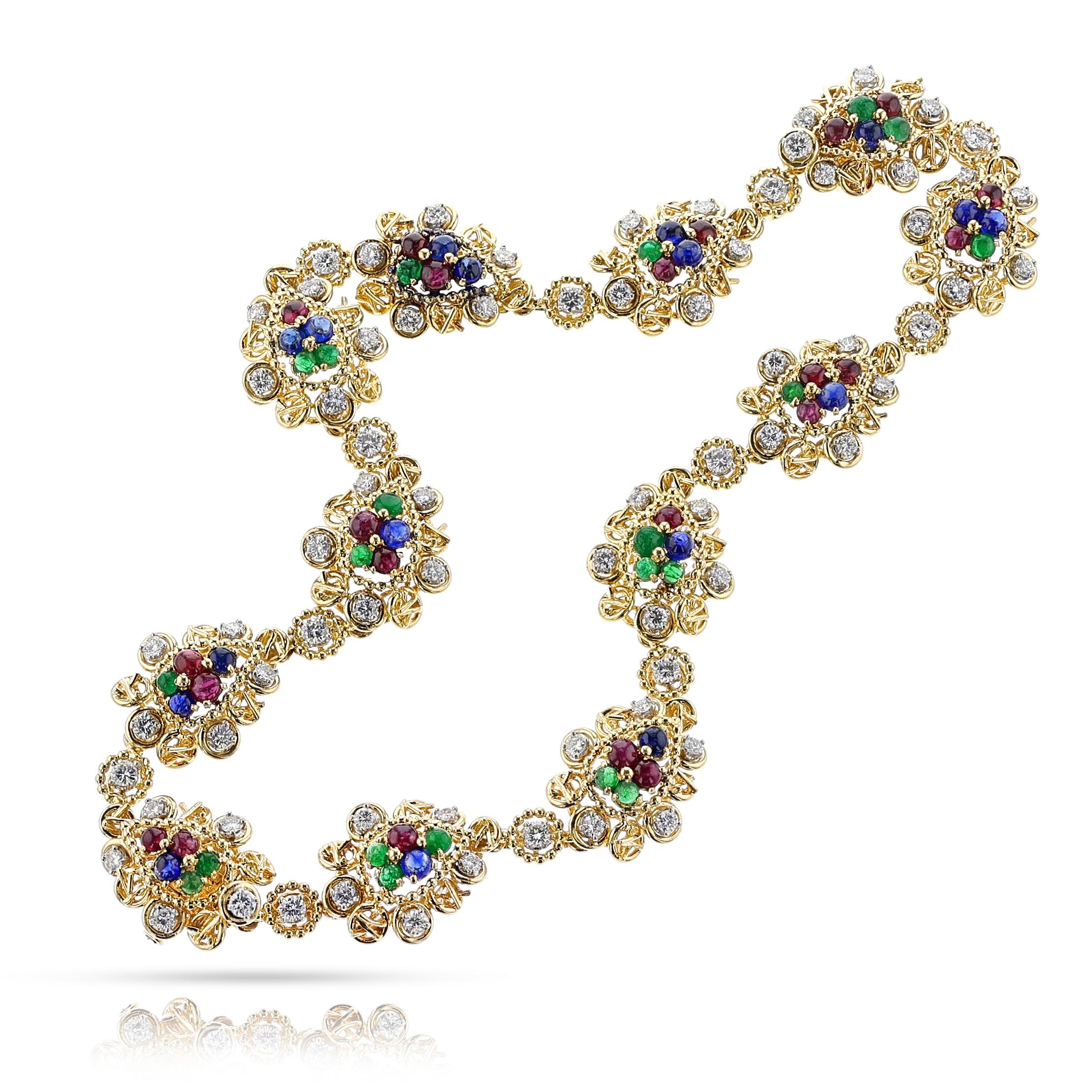 Van Cleef & Arpels by Andre Vassort Ruby, Emerald, Sapphire and Diamond Necklace For Sale 4