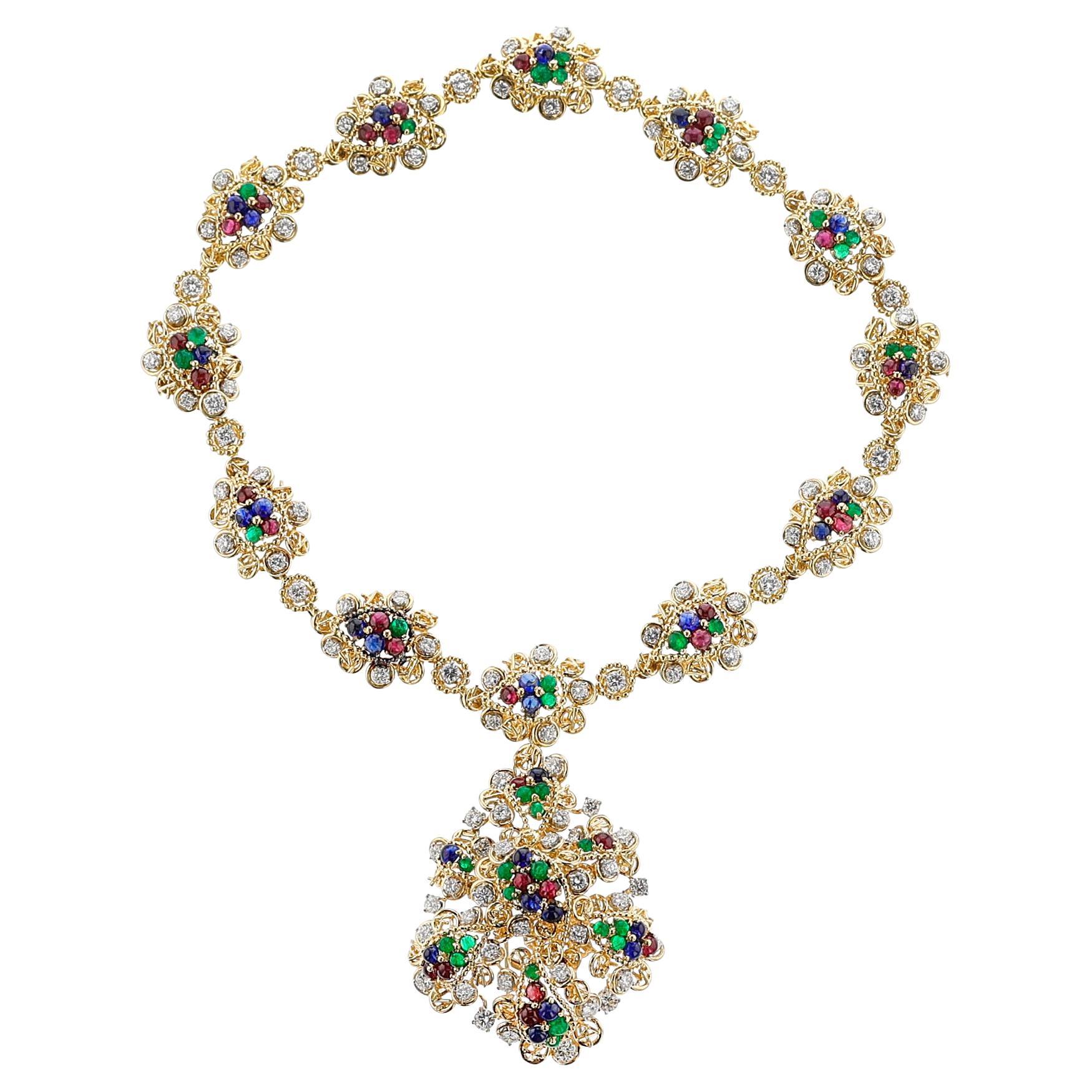 Van Cleef & Arpels by Andre Vassort Collana di rubini, smeraldi, zaffiri e diamanti
