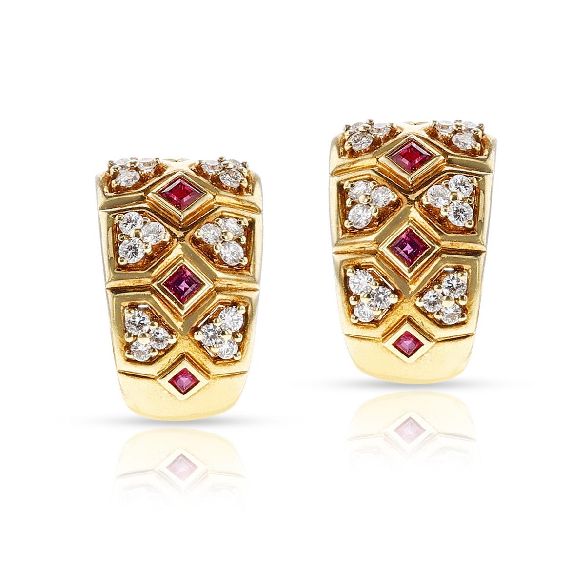 Taglio rotondo Orecchini con rubini e diamanti Van Cleef & Arpels by Pery et Fils, 18 ct. in vendita
