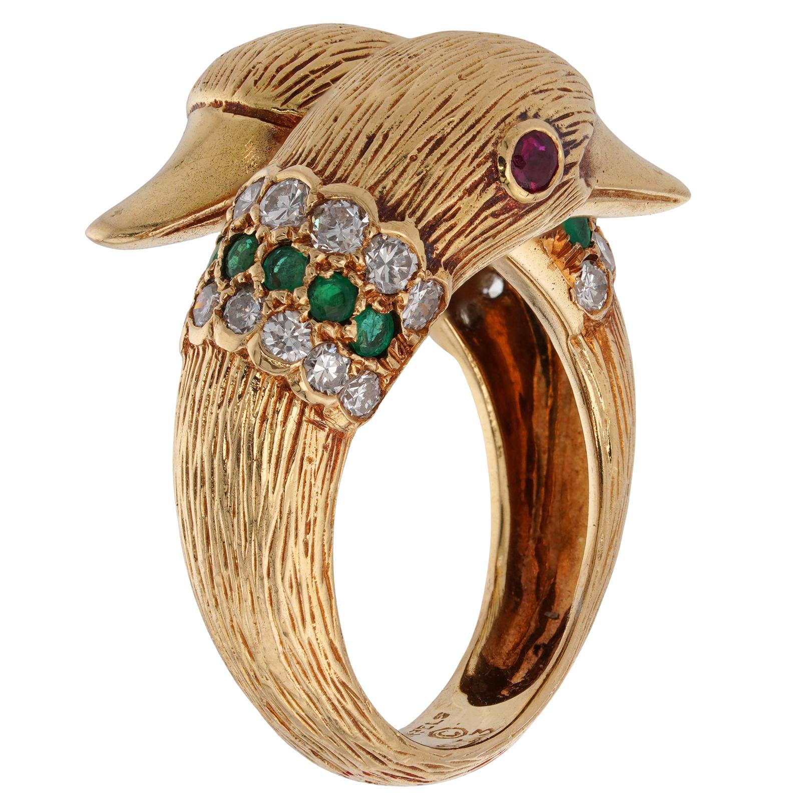 Gelbgoldring VAN CLEEF & ARPELS Bypass Delphine Smaragd Rubin Diamant im Angebot 3