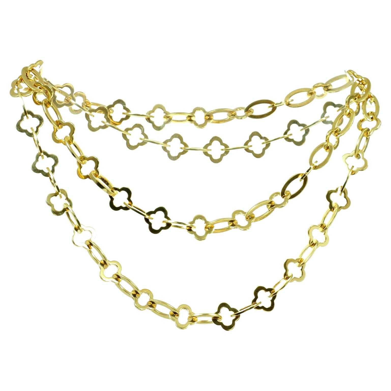 VAN CLEEF & ARPELS Byzantine Alhambra 18k Yellow Gold Long Chain Necklace For Sale