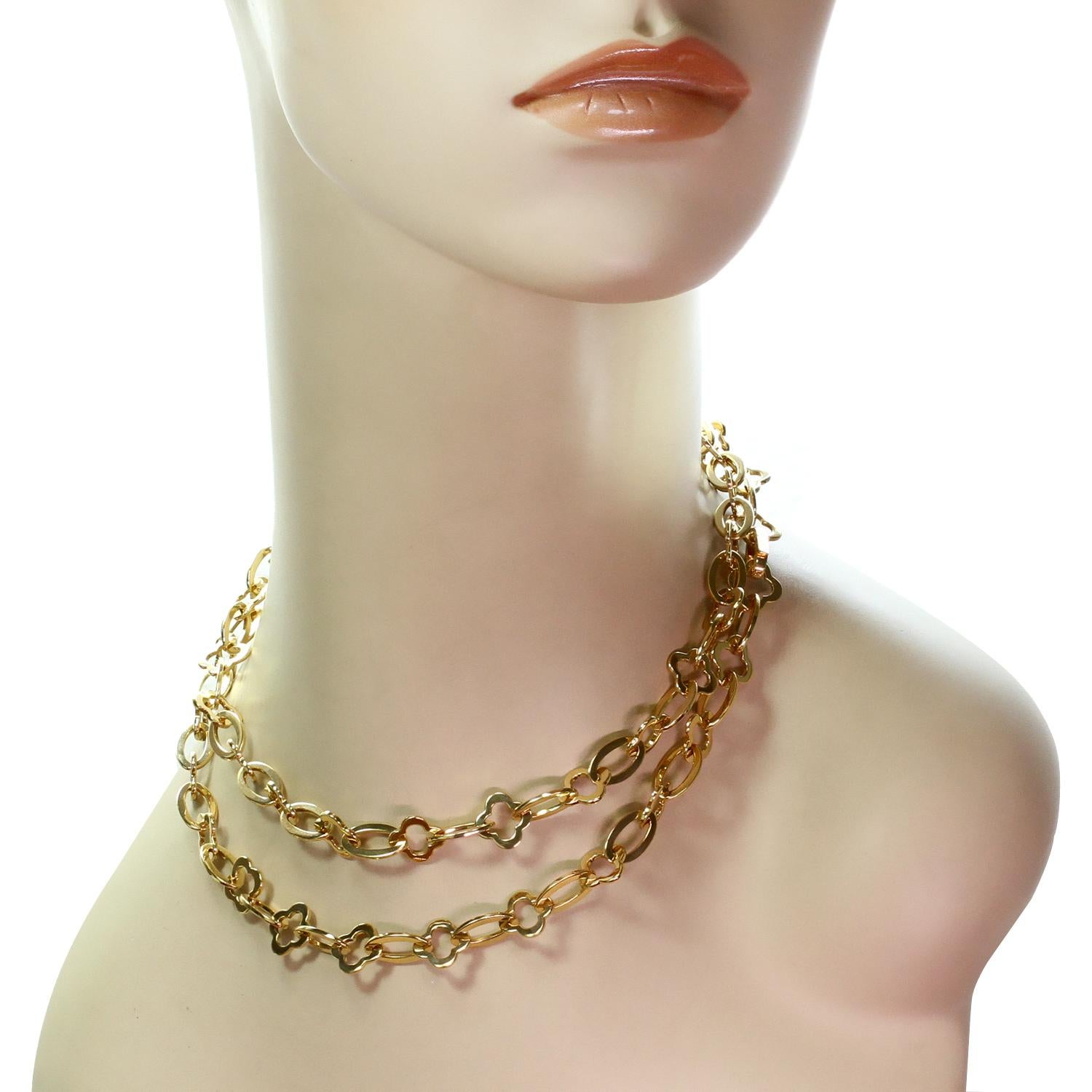 Van Cleef & Arpels Byzantine Alhambra Yellow Gold Long Chain Necklace In Excellent Condition In New York, NY