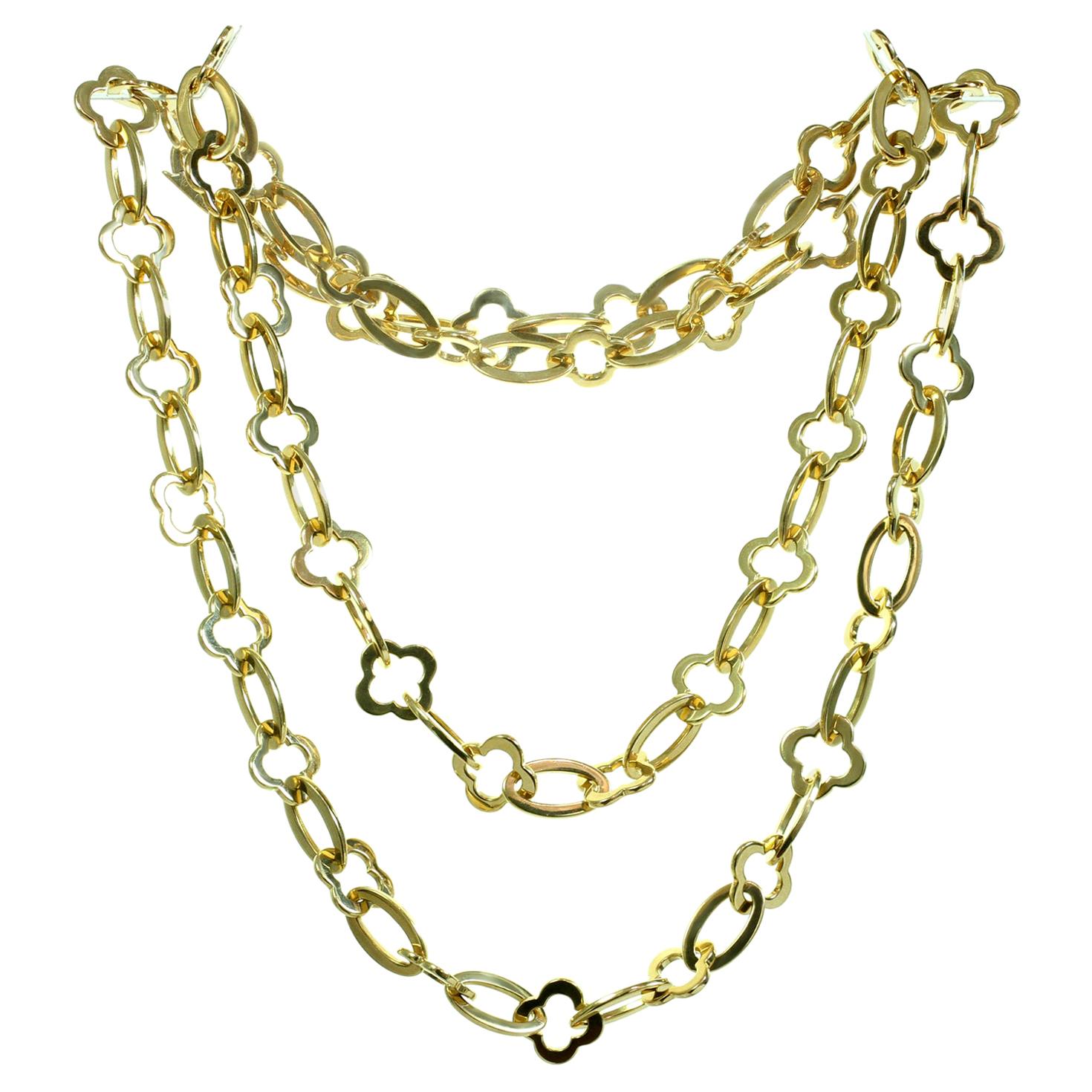 Van Cleef & Arpels Byzantine Alhambra Yellow Gold Long Chain Necklace