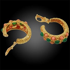 Van Cleef & Arpels Cabochon Coral Chrysoprase Yellow Gold Hoop Ear Clips