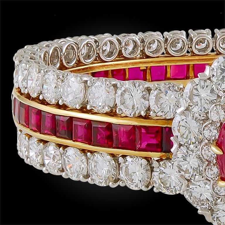 Van Cleef and Arpels Cabochon Ruby, Diamond Bangle For Sale at 1stdibs