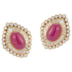 Van Cleef & Arpels Cabochon Ruby & Diamond Clip on Earrings