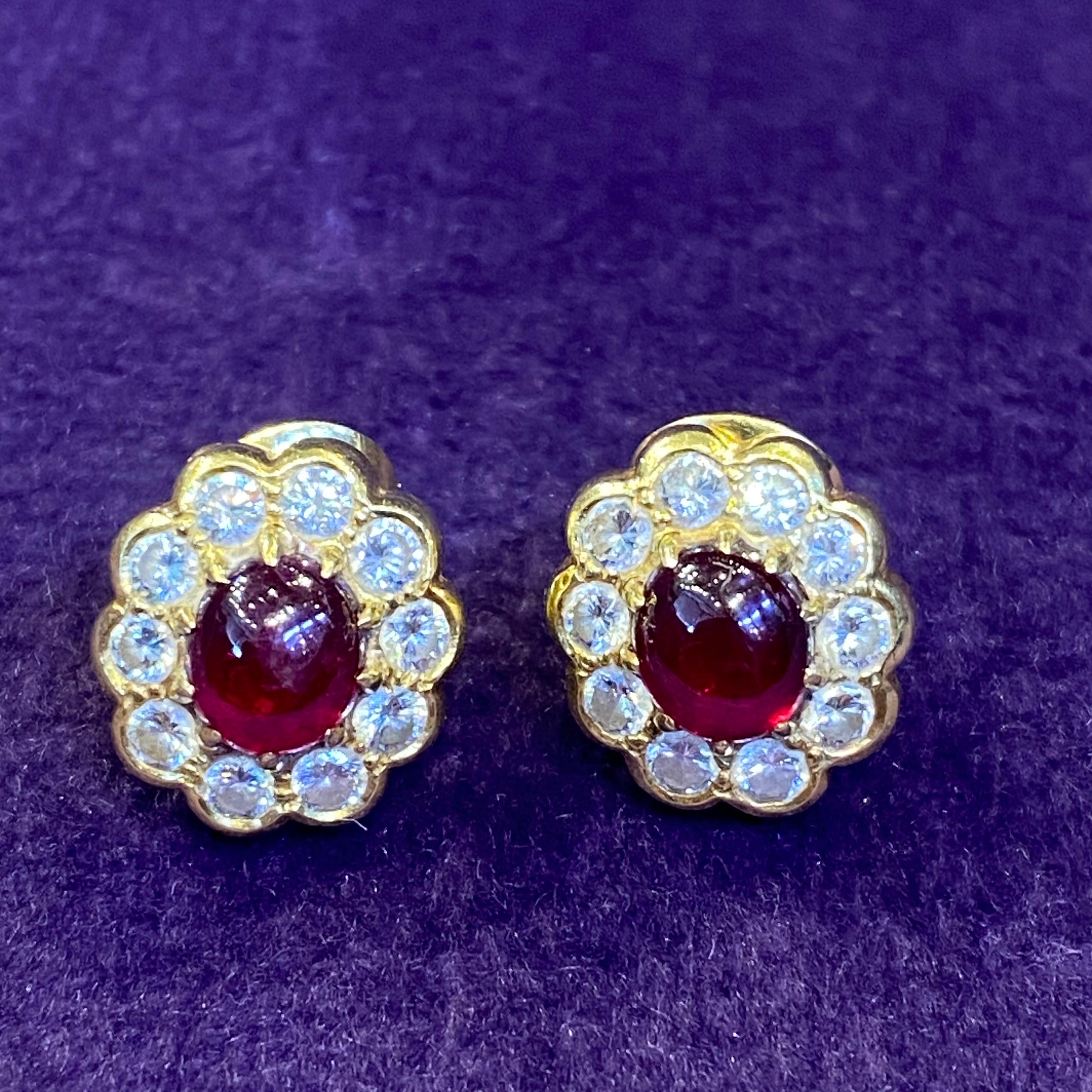 Van Cleef & Arpels Cabochon Ruby & Diamond Earrings For Sale 2